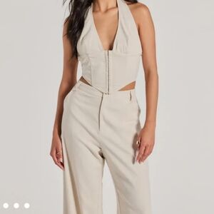 Windsor Corset Linen Blend Halter Top- Size Lg Ivory NWT